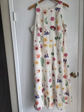 Talbots Cream Floral Sleeveless Midi Dress